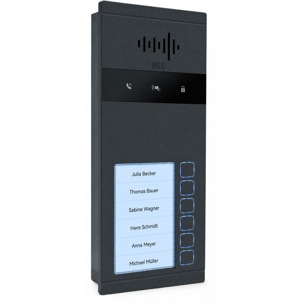 Saphir 2-Draht BUS Türstation mit 6 beleuchteten Klingeln und RFID-Lesefeld, Aluminium anthrazit